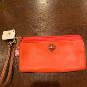 Coach, leather color block, double zip wallet